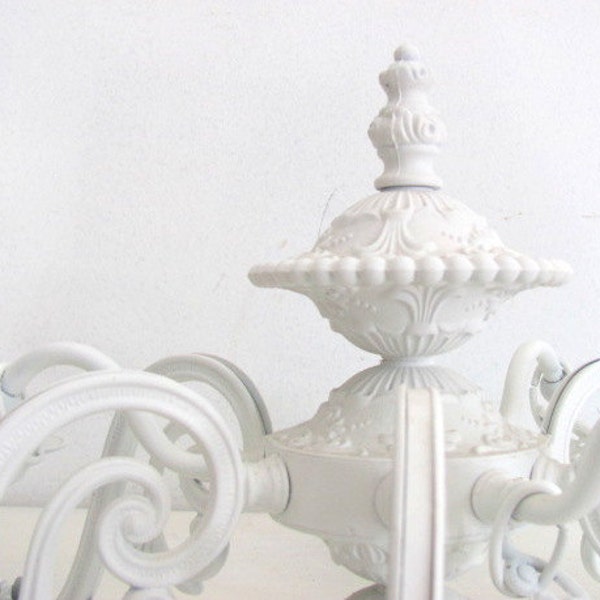 Antique Chandelier White Shabby Chic Cottage Chic Lighting Ornate French Country Lighting Holiday SALE