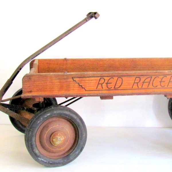 Antique Wagon Wood Red Rider 1930s