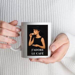 French Woman Vintage Coffee Mug, J&#39;adore Le Cafe, Coffee Lover Gift, French Coffee Mug, Coffee Drinker Gift, Elegant Mug