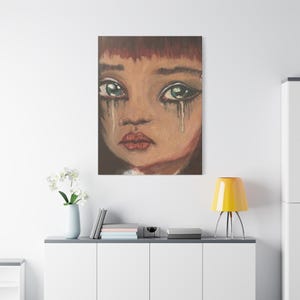 Gemälde, Kind mit weinenden Augen Kunst, Matt Druck, Gestreckte Wanddekoration, emotionales Porträt, Kinderzimmer Kunstwerk, Wohnkultur, Trauriges Kind