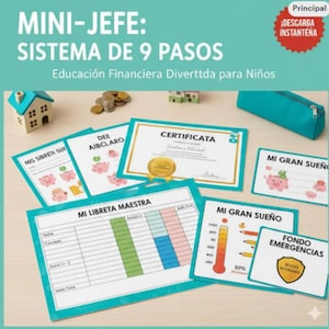 Finanzas para Niños Kit PDF, Educación Financiera, Reto de Ahorro, Sistema de Mesada, Tablas de Tareas, Imprimibles Niños, Regalo Educativo