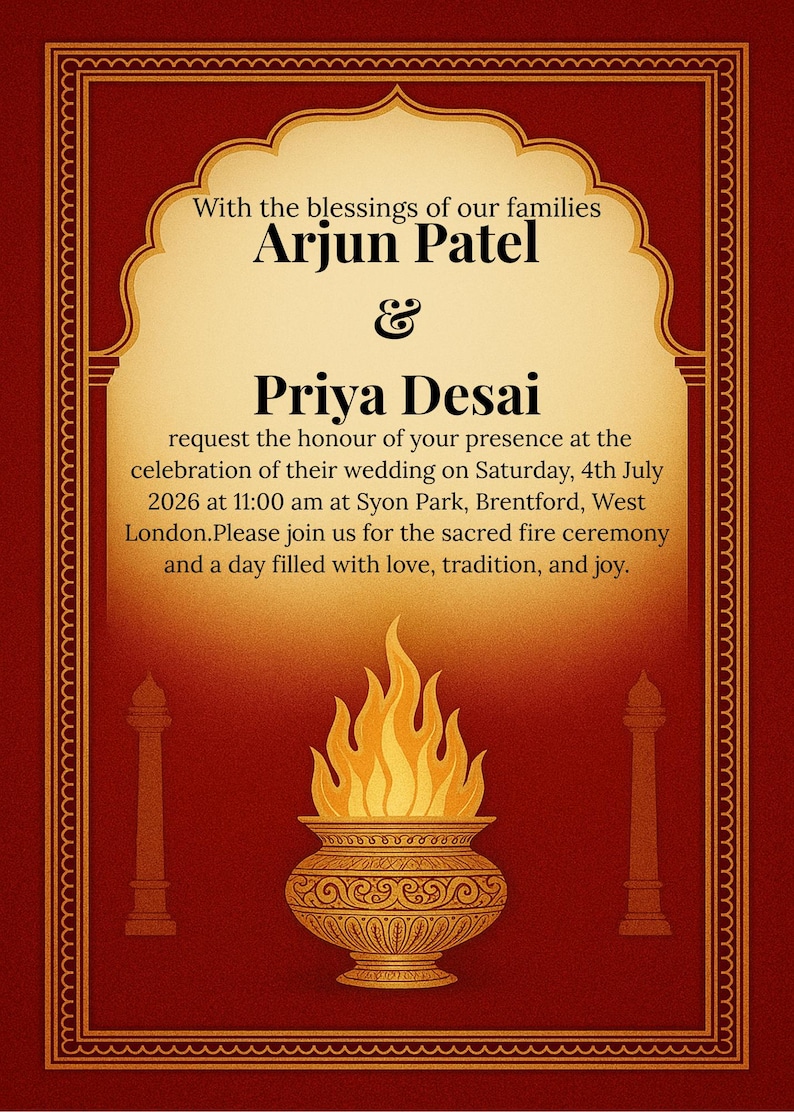 Hindu Sacred Fire Royal Baraat Wedding Invitation Suite Editable Hindu Sacred Fire Royal Baraat Wedding Invitation Suite Editable