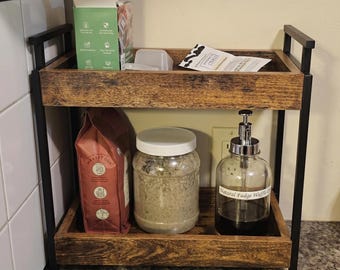 2-Tier Wooden Countertop Coffee Station Organizer, Coffee Bar Organizer, Coffee Station Table, Kitchen Rack, Bathroom Organizer