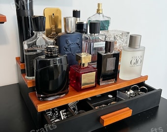 3-Tier Bamboo Perfume Organizer with Drawer, Cologne Organizer, Cologne Holder, Perfume Display Case, Cosmetic Organizer
