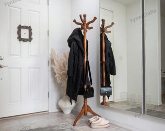 Multi-Hooks Rubberwood Freestanding Coat Rack, Coat Hanger Stand, Hat Rack Stand, Tree Coat Rack, Purse Rack Stand, Garment Rack, Towel Rack