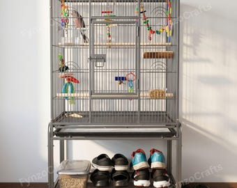 53-Inch Wrought Iron Birds Cage with Rolling Stand, Large Bird Cage, Small Bird Cage, Parrot Cage, Budgie Cage, Aviary Cage, Bird Lover Gift