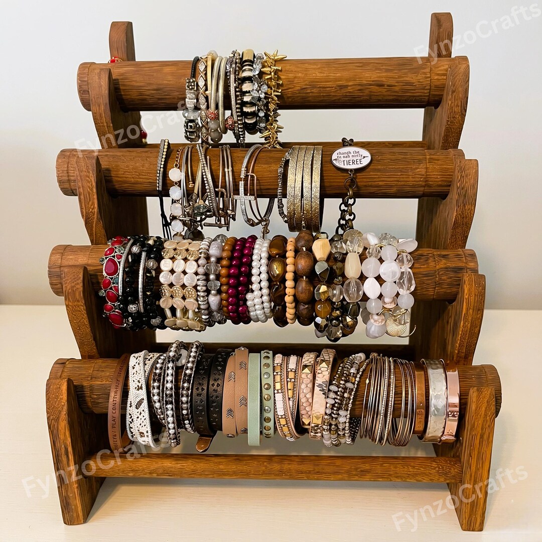 Bangle Rack 4-tier Wooden Bangle Organizer, Bangles Storage Rack, Wood Jewelry ...