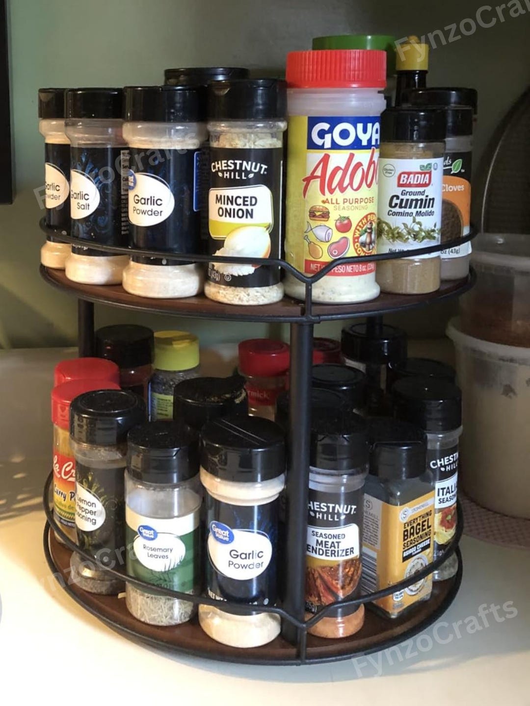 2 Tier Wooden Rotating Spice Rack, Spice Organizer, Countertop ...