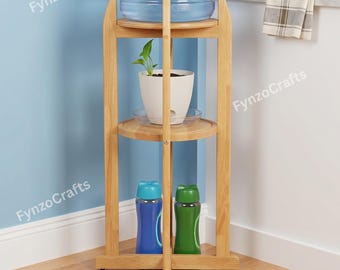 Wooden Water Dispenser Stand with 2 Round Shelfs, 1-5 Gallon Water Bottles Stand, Water Bottles Organizer, Water Dispenser Cabinet