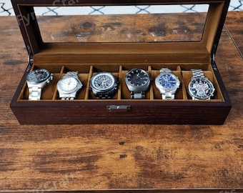 6-Slot Wooden Watch Organizer with Glass Lid, Watch Display Case, Watch Display Box, Watch Storage Box, Men Watch Box, Watch Lover Gift