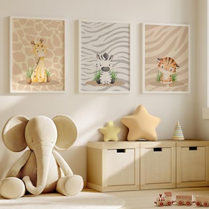 Safari Nursery Wall Art I Baby Room Decor I Jungle Animal Prints I Giraffe Tiger Zebra I Boho Kids Room I Printable Set