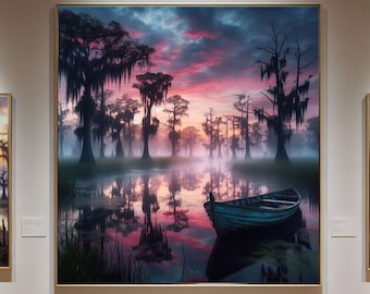 Louisiana Swamp Sunrise Wandkunst - Serene Cajun Bayou Landschaft