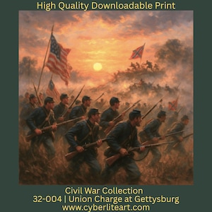 32-004 | Union Charge at Gettysburg | Civil War Art | Civil War Battlefield Print | Gettysburg Art | Civil War Print | Historical Artwork