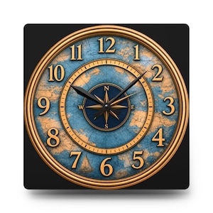 Vintage Nautical Compass Map Acrylic Wall Clock | Ocean Travel Decoration

Bring a touch of old-world navigation into your room with this acrylic wall clock. The rich brass tones and weathered blue map face evoke quiet afternoons studying charts and tracing routes across the sea. Lightweight but durable, the clock’s glossy acrylic surface keeps colors vivid while the built-in hanging slot makes mounting effortless.
