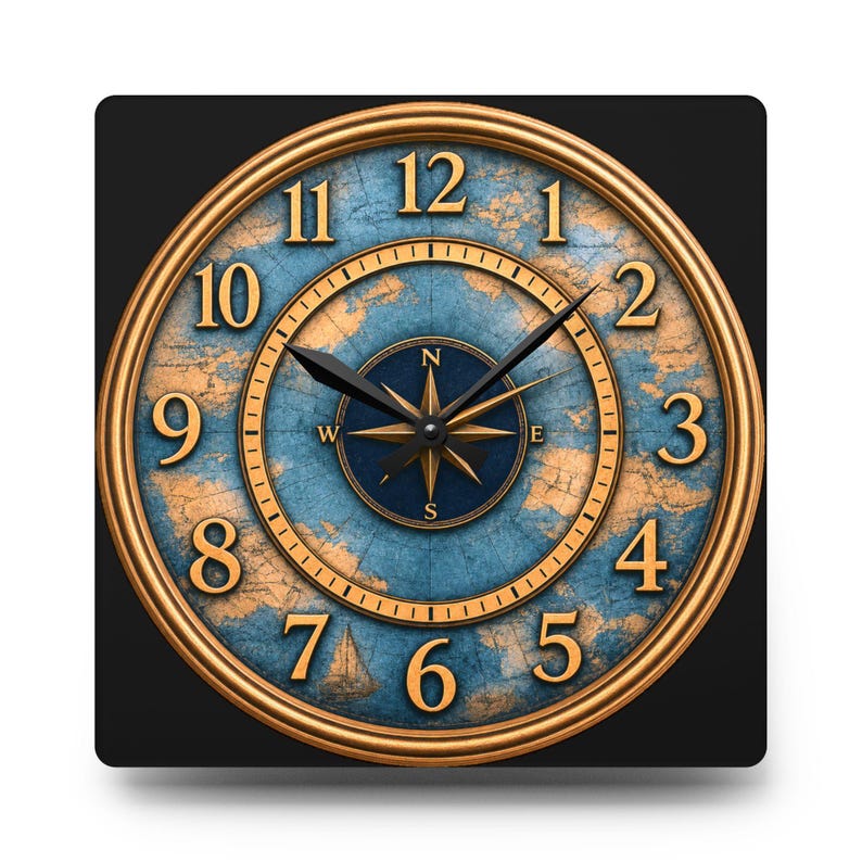 Vintage Nautical Compass Map Acrylic Wall Clock | Ocean Travel Decoration

Bring a touch of old-world navigation into your room with this acrylic wall clock. The rich brass tones and weathered blue map face evoke quiet afternoons studying charts and tracing routes across the sea. Lightweight but durable, the clock’s glossy acrylic surface keeps colors vivid while the built-in hanging slot makes mounting effortless.