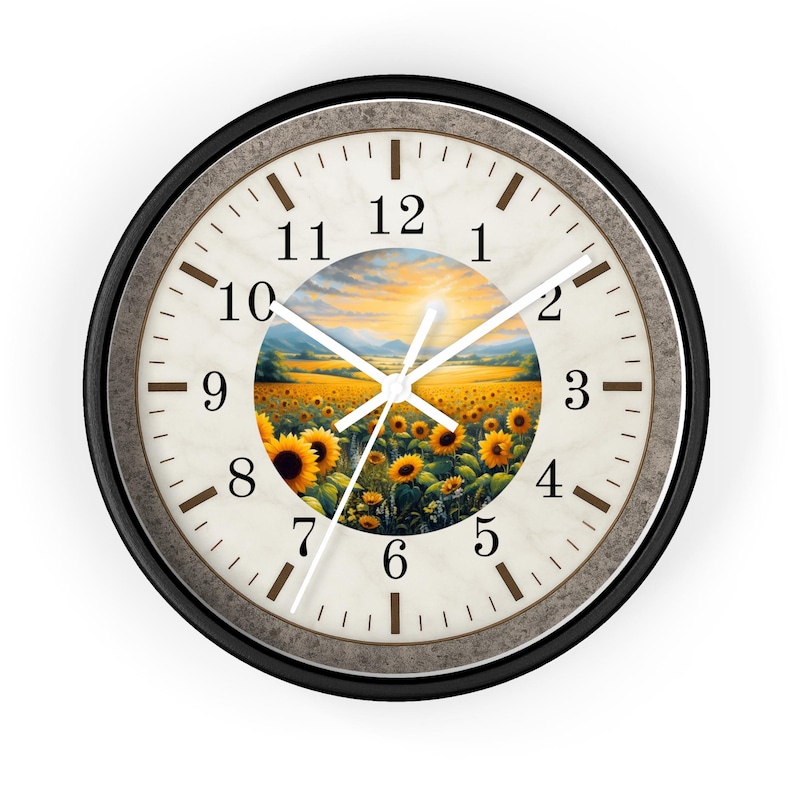 Sunflower Field Wall Clock | Rustic Farmhouse Decor, Silent Movement