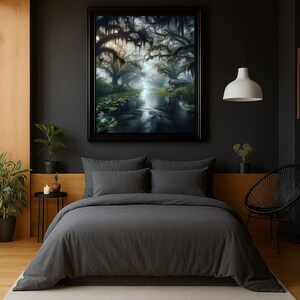 Rustic Bayou Cabin Print – Misty Swamp Wall Art, Cypress Trees, Southern Landscape Decor (Digital Download)