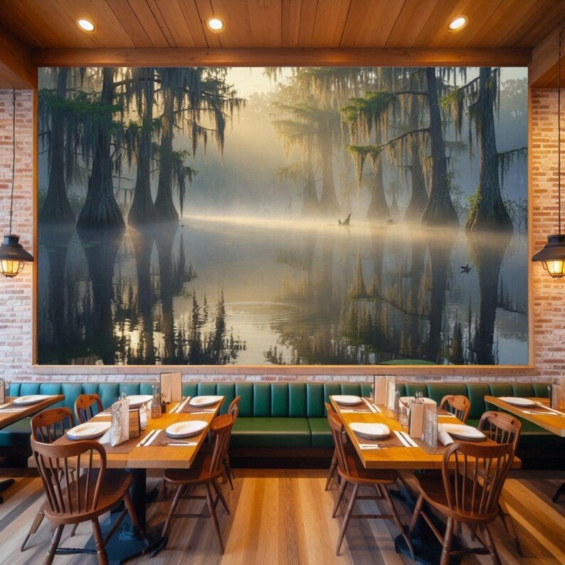 27-006 | Bayou Sunrise Print: Louisiana Bayou Art, Misty Swamp Cypress Trees (Digital Download)

A tranquil Louisiana swamp awakens beneath a golden sunrise, where cypress trees draped in Spanish moss stand like ancient sentinels over still waters. Mist curls gently above the surface, softening reflections and lending a dreamlike hush to the scene.