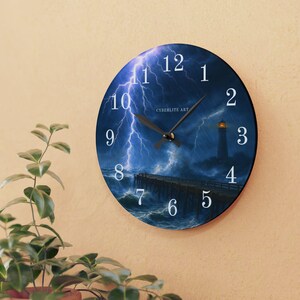 Stormy Carolina Lighthouse Acrylic Wall Clock

Bring the wild coastal sky into your room with this acrylic wall clock featuring the Stormy Carolina Lighthouse. The image captures a dramatic, wind-swept evening where waves press darkly against the rocks and the lighthouse beam slices through low clouds.