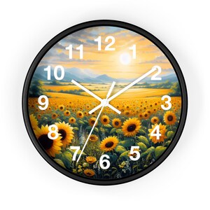 10" Sunflower Field Wall Clock - 10" Rustic Home Decor, Floral Home Decor, Rustic Kitchen Clock, Farmhouse Wall Art, Botanical Clock