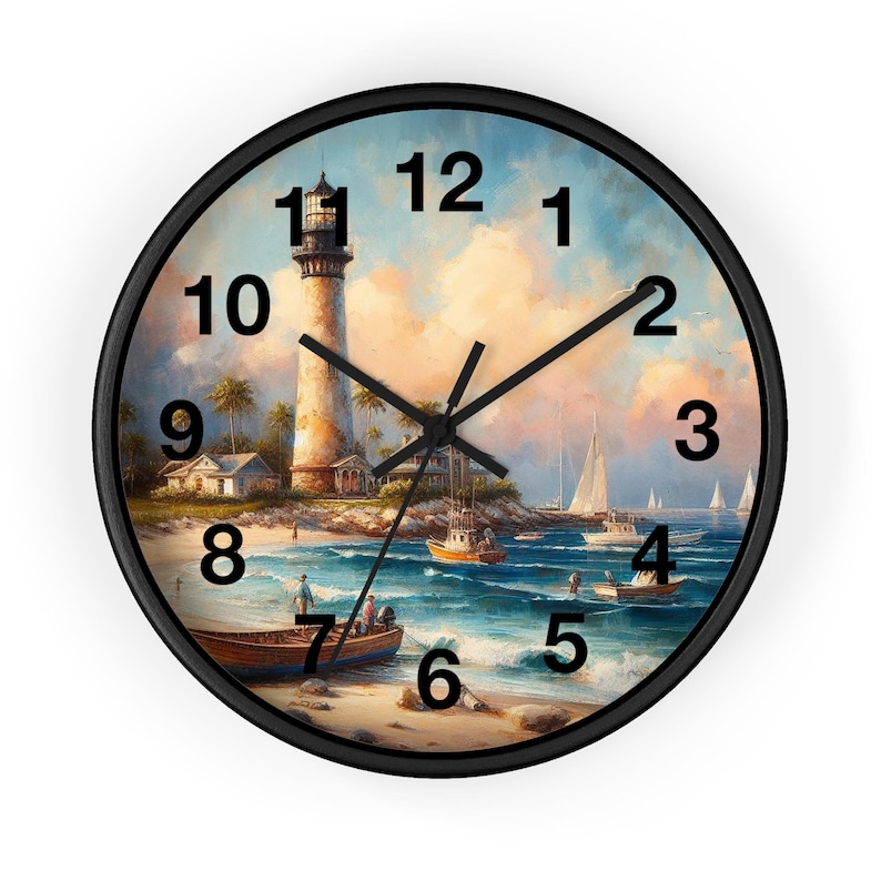 Lighthouse Wall Clock | Lighthouse home decor | Coastal Wall Clock | Clock Art Home Decor.