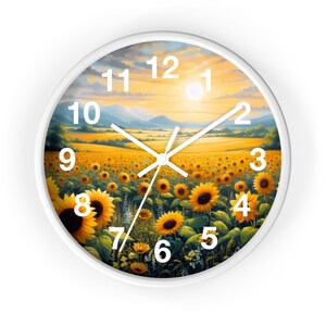 10" Sunflower Field Wall Clock - 10" Rustic Home Decor, Floral Home Decor, Rustic Kitchen Clock, Farmhouse Wall Art, Botanical Clock