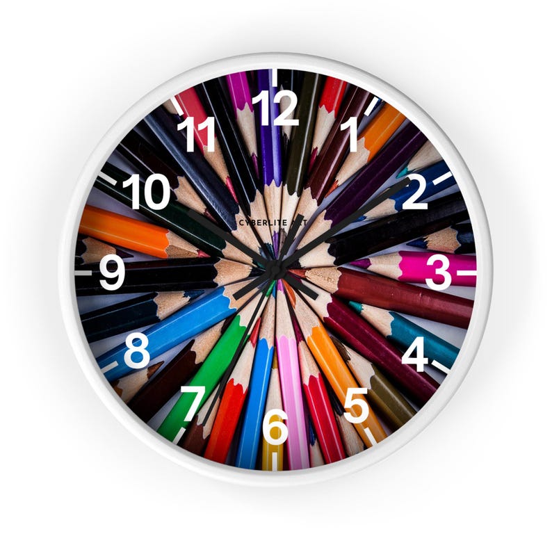 Colorful Art Pencil Starburst Wall Clock - A Whimsical Timepiece for Creative Spaces. Unique colorful pencil art wall clock.