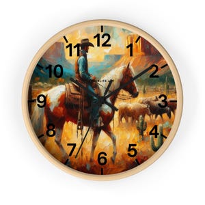 Wandklok Texas Cowboy on Horse - rustiek zuidwestelijk decor afbeelding 4