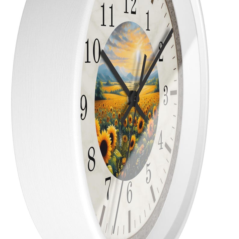 Sunflower Field Wall Clock | Rustic Farmhouse Decor, Silent Movement