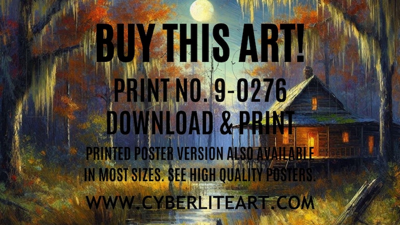 Printable Louisiana art | Bayou art | Fine art print | Moonlit swamp | Swamp Country | Bayou Country | Louisiana Autumn art | Cajun artwork.
