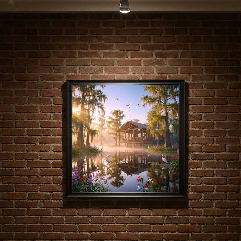Louisiana Bayou Morning Sunshine Print: Sunrise swamp Landscape Art (Digital Download)