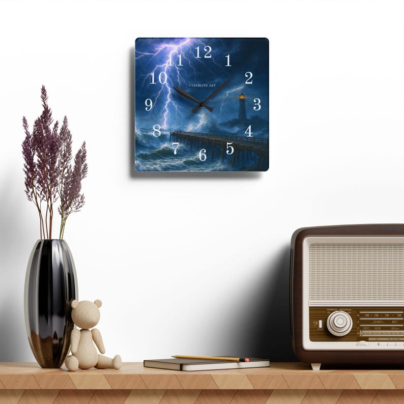 Stormy Carolina Lighthouse Acrylic Wall Clock

Bring the wild coastal sky into your room with this acrylic wall clock featuring the Stormy Carolina Lighthouse. The image captures a dramatic, wind-swept evening where waves press darkly against the rocks and the lighthouse beam slices through low clouds.