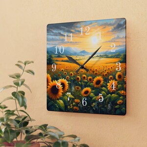 Sunflower Field Acrylic Wall Clock | Sunrise Landscape Art