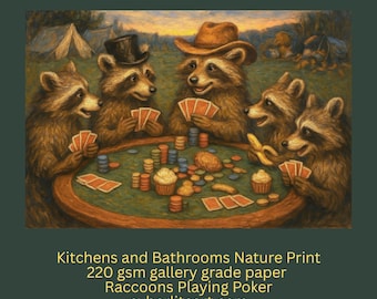 Raccoons Playing Poker Art Print: Whimsical Woodland Wall Decor