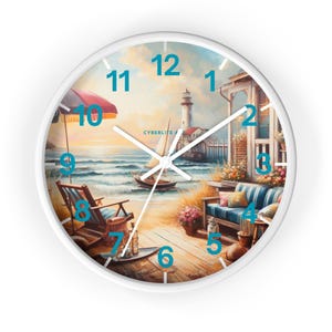 Lighthouse Wall Clock | Beach house wall clock | Beach Clock | Colorfully customized wall clock | Personalize the hands and base colors.