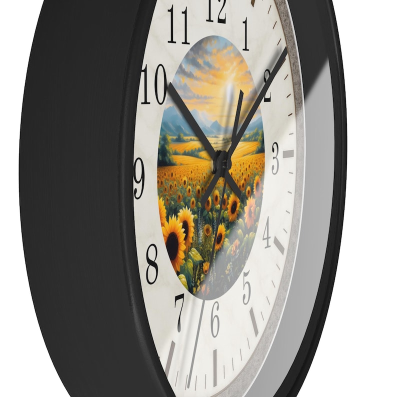 Sunflower Field Wall Clock | Rustic Farmhouse Decor, Silent Movement