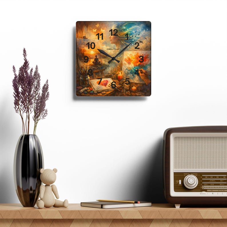 Dreamy Artist Collage Acrylic Wall Clock – Painter’s Studio Decor, Meditation & Music Art Timepiece

Bring creativity and calm into your space with the Dreamy Artist Collage Acrylic Wall Clock, a museum‑quality timepiece blending surreal artistry and functional design. Featuring a vivid collage of a meditating figure, paintbrushes, candles, and swirling color energy, this clock transforms any studio, gallery, or home office into an inspiring sanctuary.