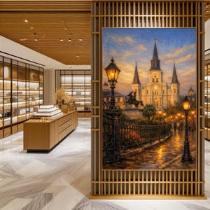 9-0286 | New Orleans Jackson Square Art, St. Louis Cathedral Painting, French Quarter Oil Print, (Digital Download)

Bring the soul of New Orleans into your home with this richly blended oil‑style painting of St. Louis Cathedral at Jackson Square, the most iconic landmark in the French Quarter.