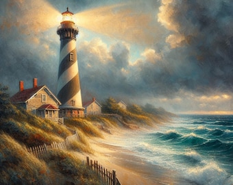 Stormy Ocean Lighthouse Canvas Print: Moody Coastal Wall Art