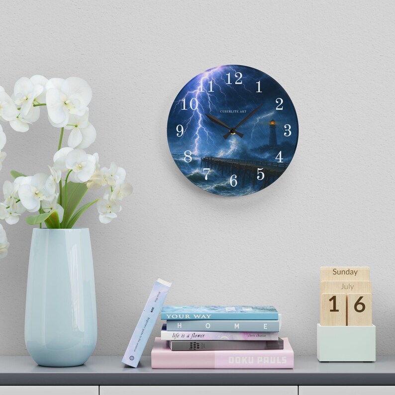 Stormy Carolina Lighthouse Acrylic Wall Clock

Bring the wild coastal sky into your room with this acrylic wall clock featuring the Stormy Carolina Lighthouse. The image captures a dramatic, wind-swept evening where waves press darkly against the rocks and the lighthouse beam slices through low clouds.