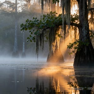 Bayou Sunrise Wall Art: Serene Louisiana Swamp Landscape Print, Nature Photography (Digital Download)