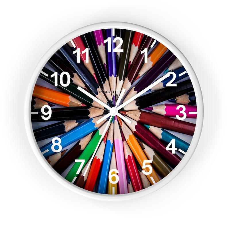 Colorful Art Pencil Starburst Wall Clock - A Whimsical Timepiece for Creative Spaces. Unique colorful pencil art wall clock.