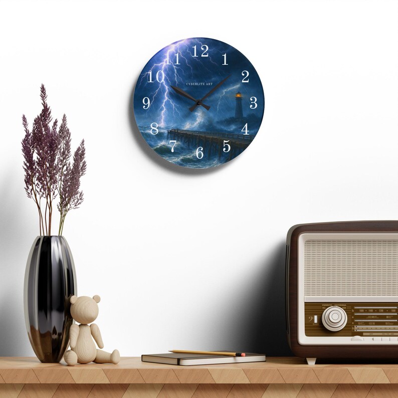 Stormy Carolina Lighthouse Acrylic Wall Clock

Bring the wild coastal sky into your room with this acrylic wall clock featuring the Stormy Carolina Lighthouse. The image captures a dramatic, wind-swept evening where waves press darkly against the rocks and the lighthouse beam slices through low clouds.