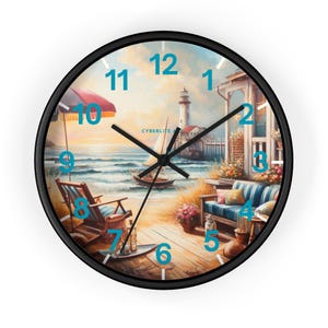 Lighthouse Wall Clock | Beach house wall clock | Beach Clock | Colorfully customized wall clock | Personalize the hands and base colors.