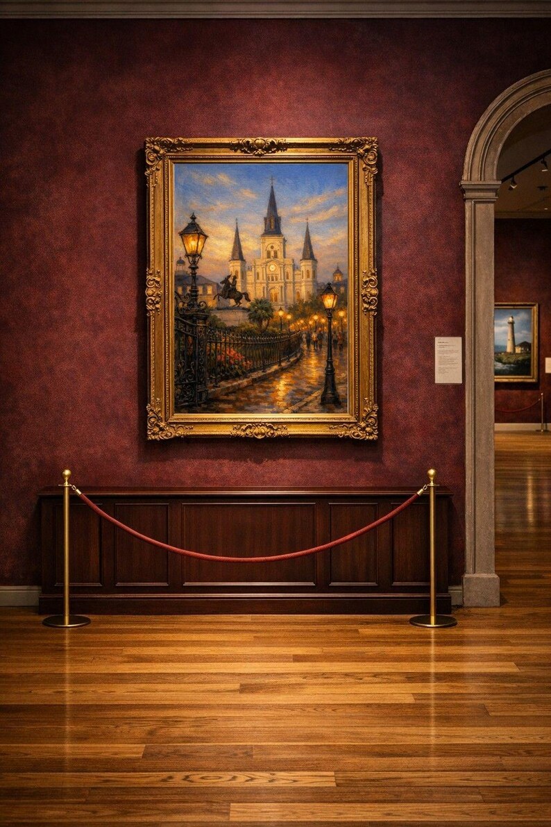 9-0286 | New Orleans Jackson Square Art, St. Louis Cathedral Painting, French Quarter Oil Print, (Digital Download)

Bring the soul of New Orleans into your home with this richly blended oil‑style painting of St. Louis Cathedral at Jackson Square, the most iconic landmark in the French Quarter.