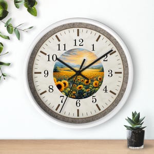 Sunflower Field Wall Clock | Rustic Farmhouse Decor, Silent Movement