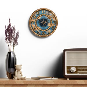 Vintage Nautical Compass Map Acrylic Wall Clock | Ocean Travel Decoration

Bring a touch of old-world navigation into your room with this acrylic wall clock. The rich brass tones and weathered blue map face evoke quiet afternoons studying charts and tracing routes across the sea. Lightweight but durable, the clock’s glossy acrylic surface keeps colors vivid while the built-in hanging slot makes mounting effortless.