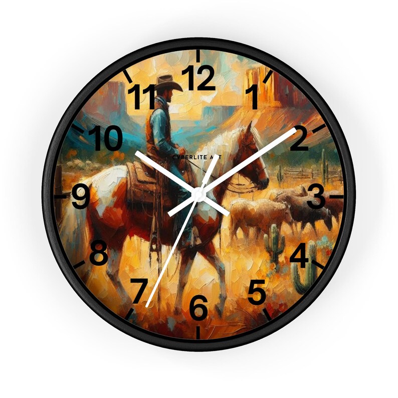 Wandklok Texas Cowboy on Horse - rustiek zuidwestelijk decor afbeelding 2