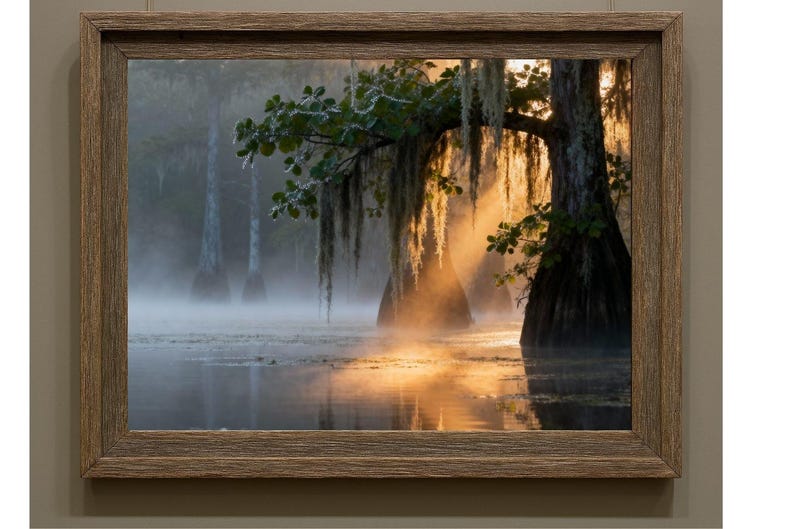 Bayou Sunrise Wall Art: Serene Louisiana Swamp Landscape Print, Nature Photography (Digital Download)