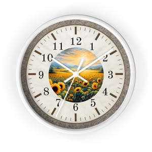 Sunflower Field Wall Clock | Rustic Farmhouse Decor, Silent Movement